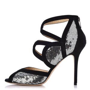 Jimmy Choo Tempest Sequin Pump in Black Suede and Sequin Silver. Size 38.5/8.5.